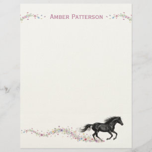 Papel Timbrado Papelaria Personalizada de Cavalo Cavalo Preto Flo