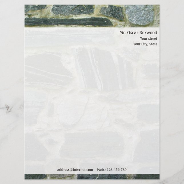 Papel Timbrado Parede de Pedra Personalizada com Endereço de Devo (Frente)