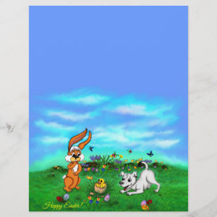 Papel Timbrado Páscoa - Cabeça de papoila e Pintinho