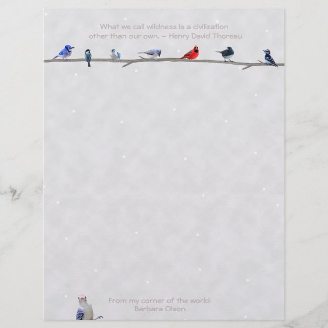 Papel Timbrado Pássaros de inverno - LetraHead Thoreau, citação: (Frente)