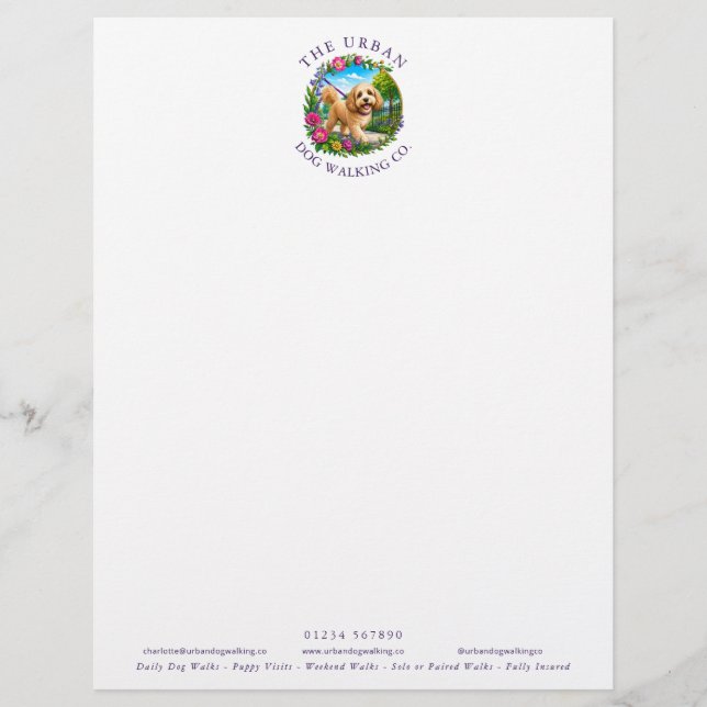 Papel Timbrado Passeador de Cães Cockapoo Cabeçalho de Carta com  (Frente)
