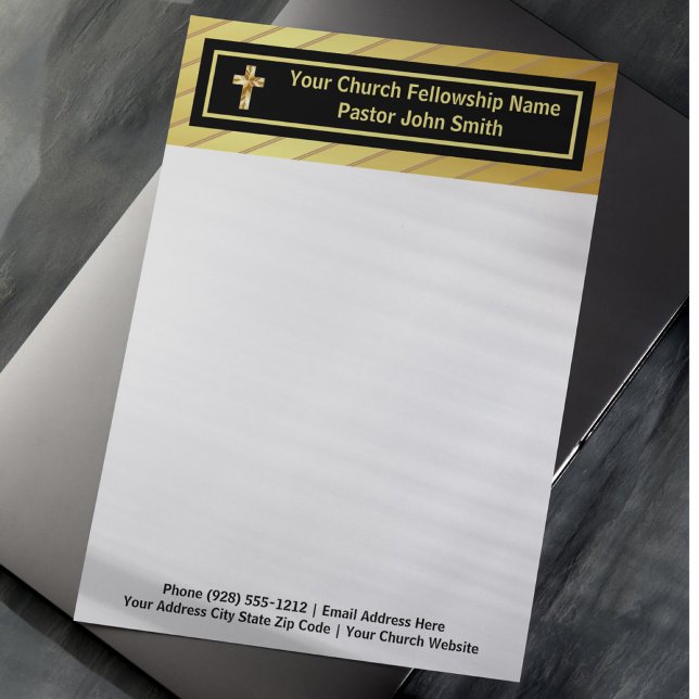 Papel Timbrado Pastor Clássico Dourado E Negro (Church Pastor Classy Gold And Black Letterhead)