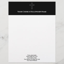 Papel Timbrado Pastor da Igreja Contorno da Cruz Branca Simples