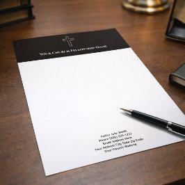 Papel Timbrado Pastor de Igreja Cruz Preta e Branca Simples Conto