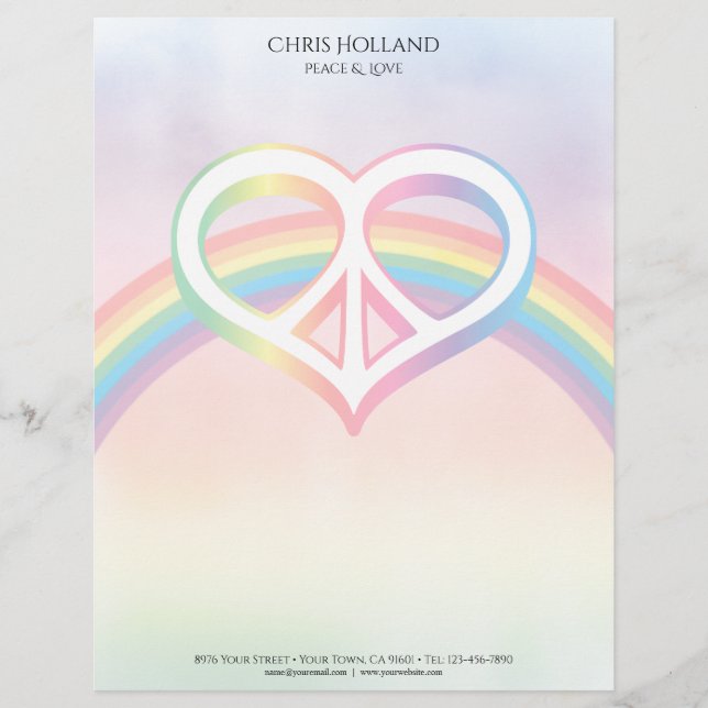 Papel Timbrado Peace & Love Rainbow Letterhead (Frente)