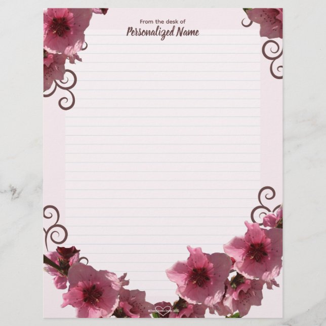 Papel Timbrado Peach Blossoms Lined (Frente)