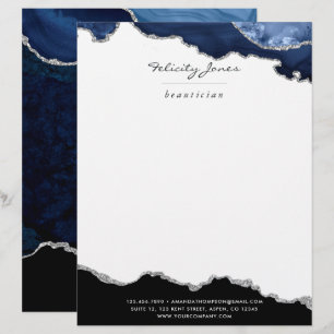 Papel Timbrado Pedra Preciosa de Ágata Azul Marinho e Prata