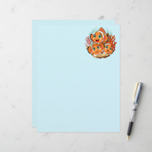 Papel Timbrado Peixe palhaço Desenho animado Fofo Família Subaquá