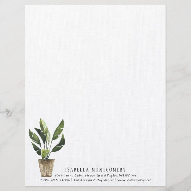 Papel Timbrado Personalizado com Planta em Vaso em (Frente)