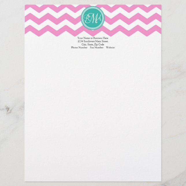 Papel Timbrado Personalizado em Chevron Rosa e Teal (Frente)