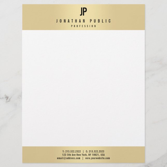 Papel Timbrado Personalizado Faux Dourado Elegante Monograma Mode (Frente)