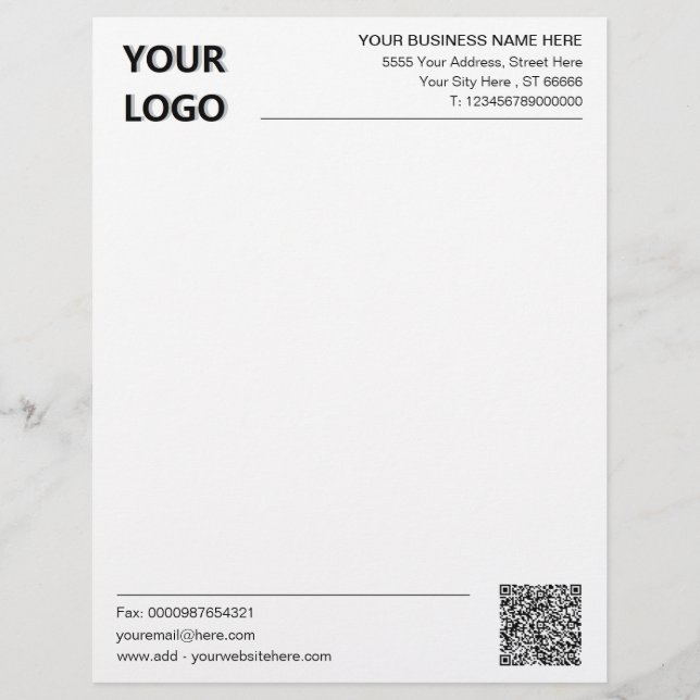 Papel Timbrado Personalizar cabeçalho comercial com código QR e l (Frente)