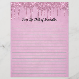 Papel Timbrado Personalize Gotejando Glitter Rosa Forrado 