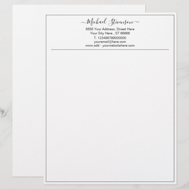Papel Timbrado Personalize o Letterhead Personalizado da Sua Empr (Frente/Verso)