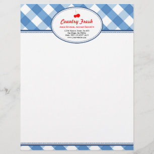 Papel Timbrado Pessoal de cereja vermelha rústica de gingham azu