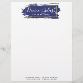 Papel Timbrado Pincelada de Tinta Azul e Geométrico Moderno em Do