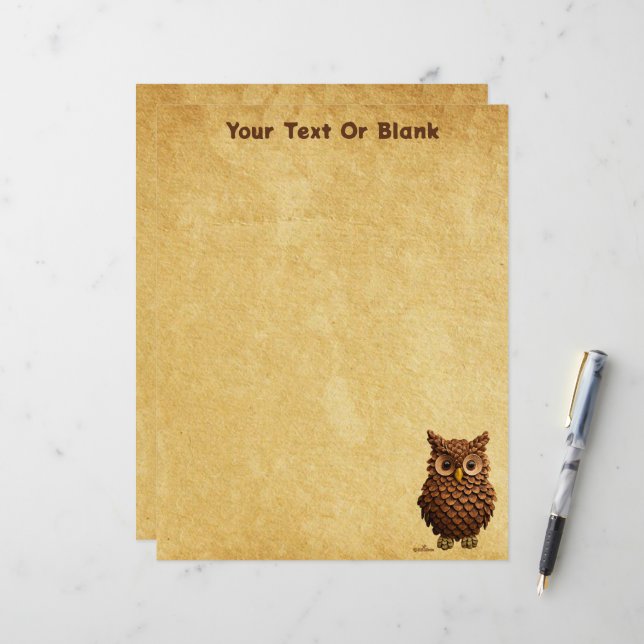 Papel Timbrado Pine Cone Owl (Frente/Verso In Situ)