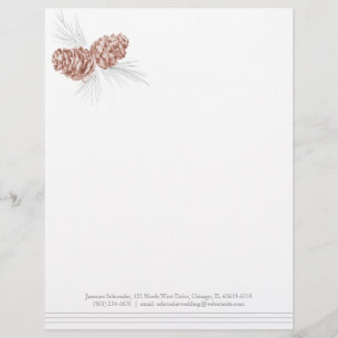 Papel Timbrado Pine cones arte cinza marrom