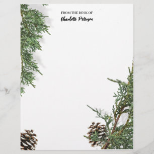 Papel Timbrado Pinho Simples e Folhas de Pinheiro Inverno Natal