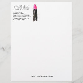 Papel Timbrado Pink chic e batom preto de aquarela Maquiagem