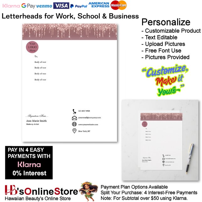 Papel Timbrado Pink Trendy Drip Sparkle Glitter Business (Pink Trendy Drip Sparkle Glitter Business Letterhead.)