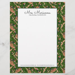 Papel Timbrado Pintura de Toucans e Padrão de Pássaros Verdes