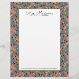 Papel Timbrado Pintura de tucanos e padrão verde de aves