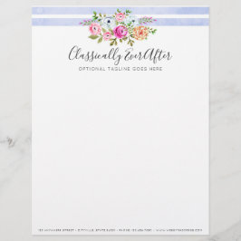 Papel Timbrado Pintura em aquarela floral rústica listra moderna 