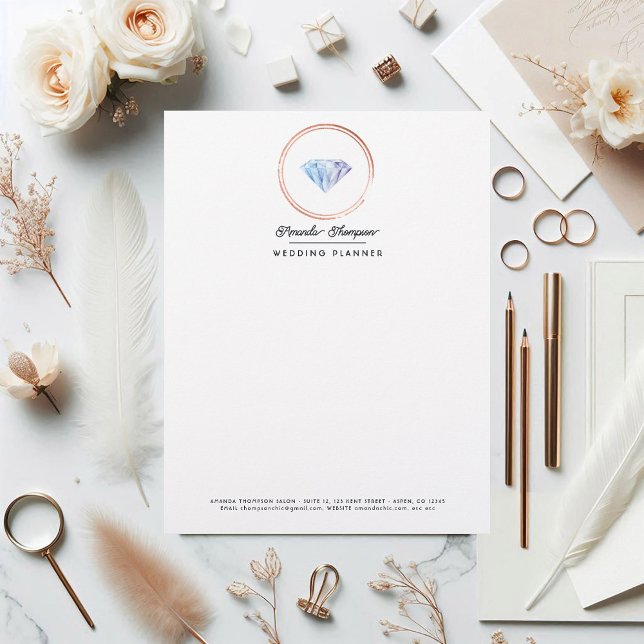 Papel Timbrado Planejador de Casamento Diamante Branding de Negóc (Diamond Wedding Planner Business Branding Letterhead)