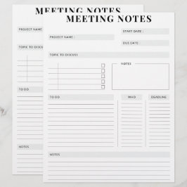 Papel Timbrado Planejador de Notas de Reunião Profissional Mínima