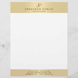 Papel Timbrado Planície moderna do monograma elegante Dourado