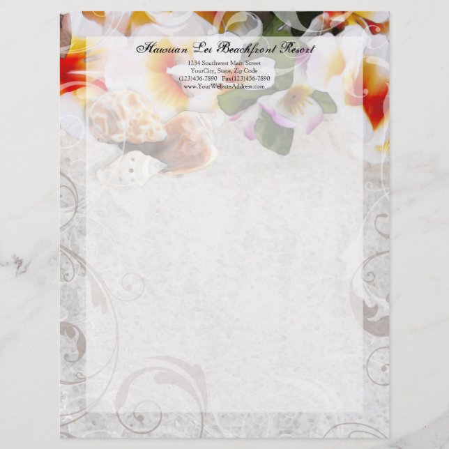 Papel Timbrado Plumeria Orchid Lei / Sand Beach Letterhead (Frente)