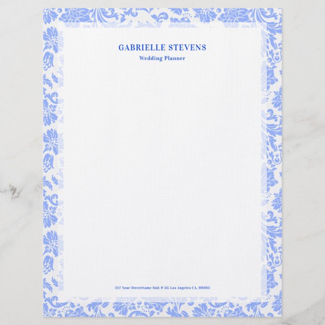 Papel Timbrado Pó Azul Vintage Damasco Floral (Frente)