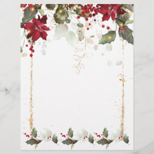 Papel Timbrado Poinsettia Holly Christmas Letterhead
