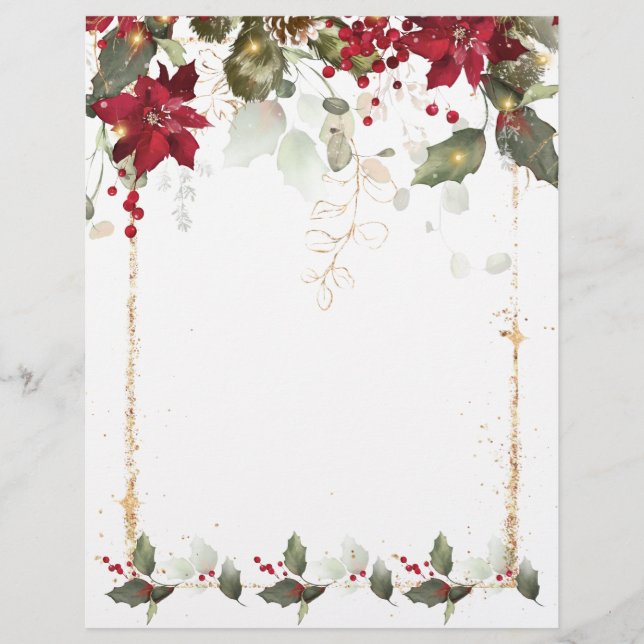 Papel Timbrado Poinsettia Holly Christmas Letterhead (Frente)