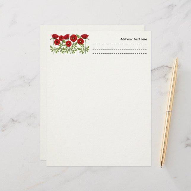 Papel Timbrado Poppy alegre Flores de Verão (Frente/Verso In Situ)