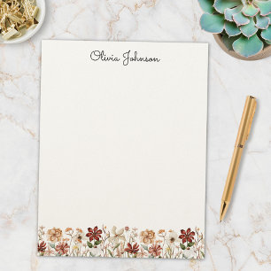 Papel Timbrado Prado de flor selvagem personalizado com aquarela