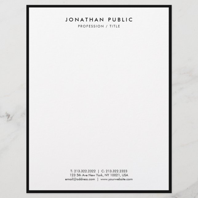 Papel Timbrado Preto E Branco Moderno Elegante Sim (Frente)