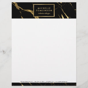 Papel Timbrado Preto e Dourado Marble Designer Lethead