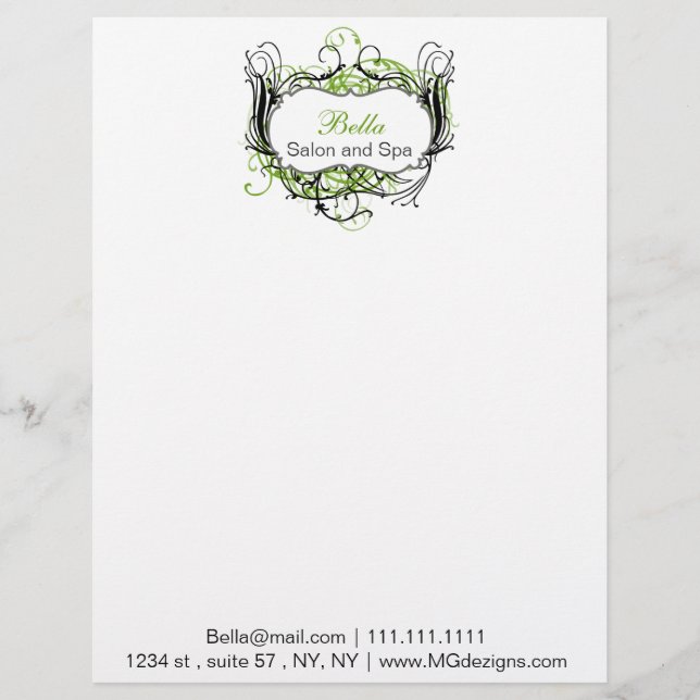 Papel Timbrado preto verde e branco Chic Business (Frente)