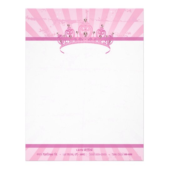 Papel Timbrado Princesa cor-de-rosa Coroa Tiara Cabeçalho 