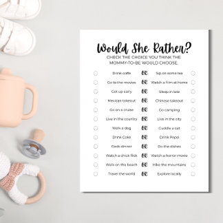 Papel Timbrado Printable Baby Shower Game: Would She Rather? 