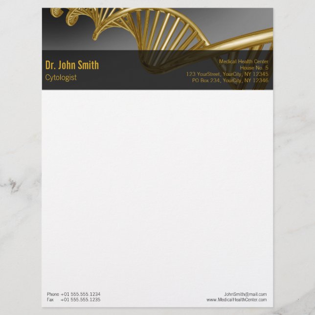 Papel Timbrado Professional Gold DNA Strand Medical Luxury (Frente)