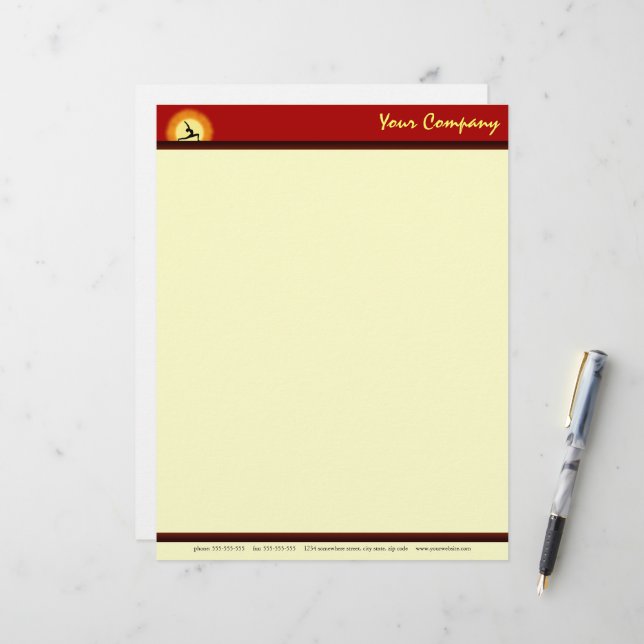 Papel Timbrado Professora Instrutora Yoga Pose Sunrise Letterhead (Frente/Verso In Situ)