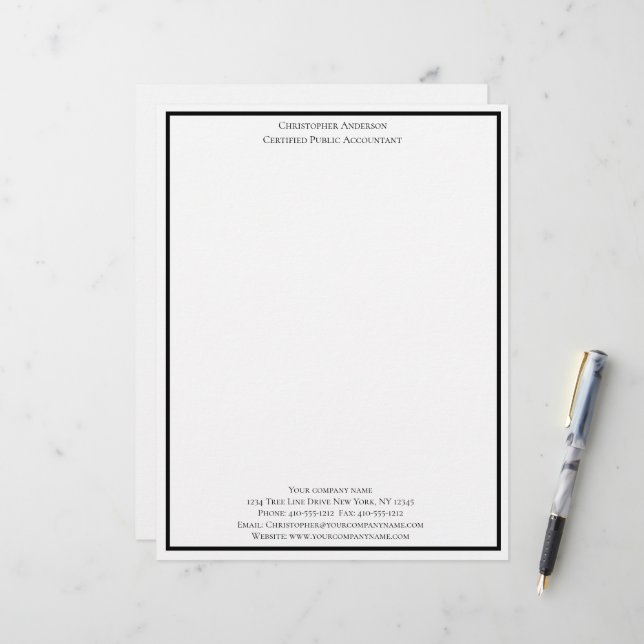 Papel Timbrado Profissional Personalizado Preto e Branco (Frente/Verso In Situ)