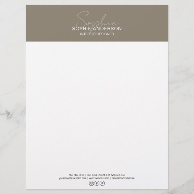 Papel Timbrado Profissional Taupe Roteiro Moderno (Frente)