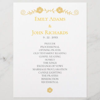 Papel Timbrado Programa de Casamento Floral Amarelo-Branco e ouro
