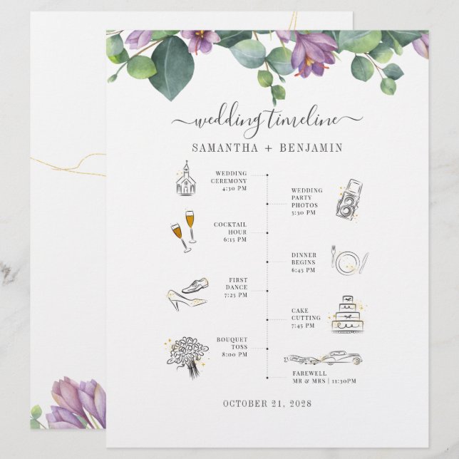 Papel Timbrado Programa Itinerário de Casamento de Ícones Eucalyp (Frente/Verso)