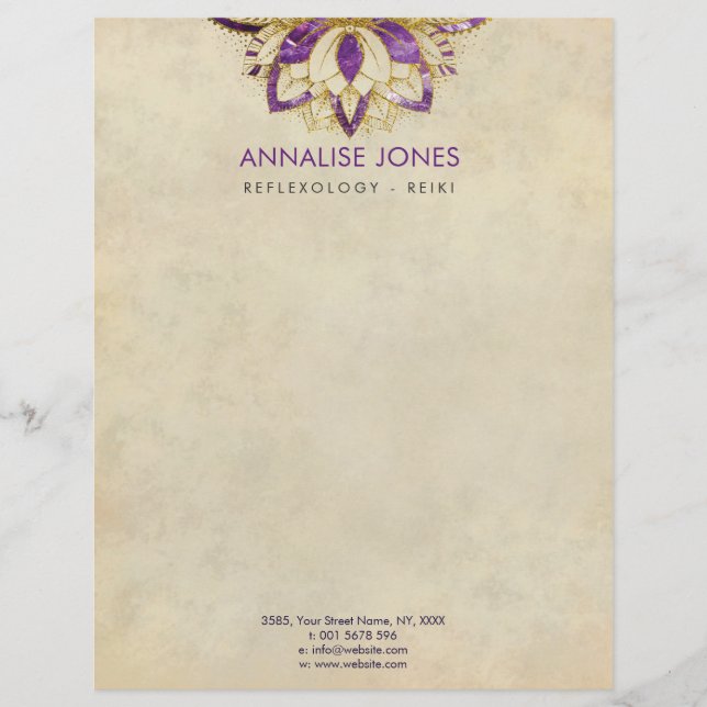 Papel Timbrado Quadro Amethyst e Dourado roxo Lotus (Frente)