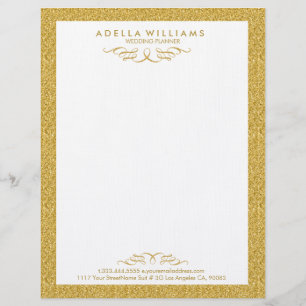 Papel Timbrado Quadro das espirais calígráficas brancas e Dourada